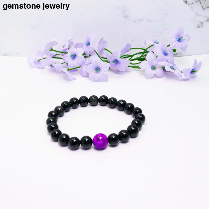 Mens Obsidian Bracelet Sugilite Obsidian bead Bracelet Obsidian Bracelet for Women - 6.5 / black / obsidian/sugilite