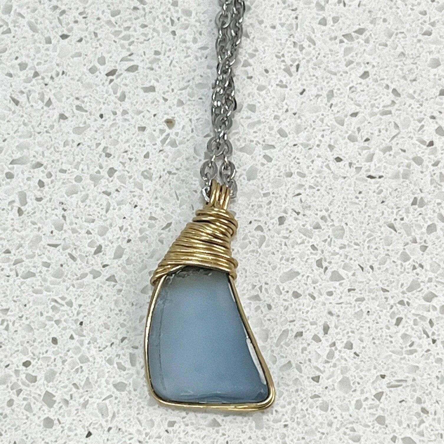 Men's Sea Glass Necklace, Sterling Silver Sea Glass Pendant, Sterling Silver Blue Sea Glass - Bec Sue Jewelry Shop