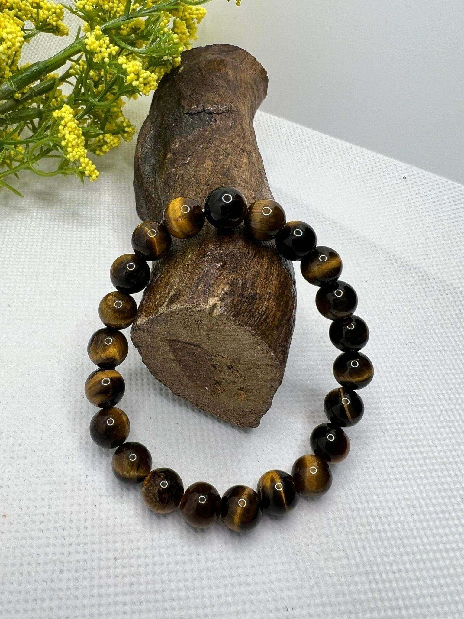 Mens Tiger Eye Bead Bracelet, Tiger Eye Gemstone Bracelet, Tiger Eye Bracelet - Bec Sue Jewelry Shop