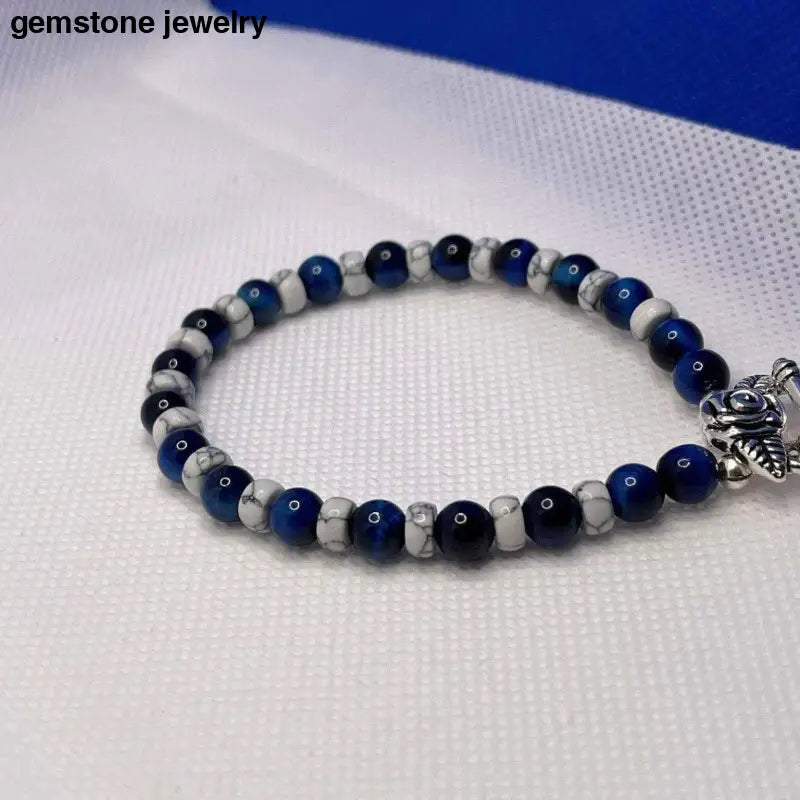 White Howlite Bracelet, Mystic Lapis Blue Tiger Eye Bracelet - Bec Sue Jewelry Shop