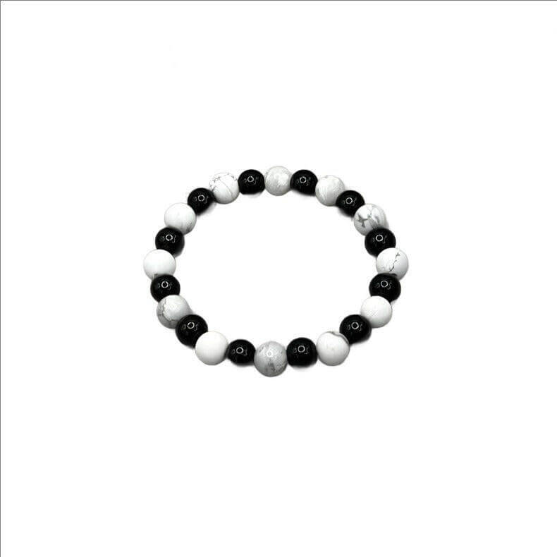 Onyx 8mm & Howlite 8mm Stretch Bracelet White Howlite Bead Onyx Bracelet - Bec Sue Jewelry Shop