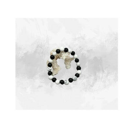 Onyx 8mm & Howlite 8mm Stretch Bracelet White Howlite Bead Onyx Bracelet - Bec Sue Jewelry Shop