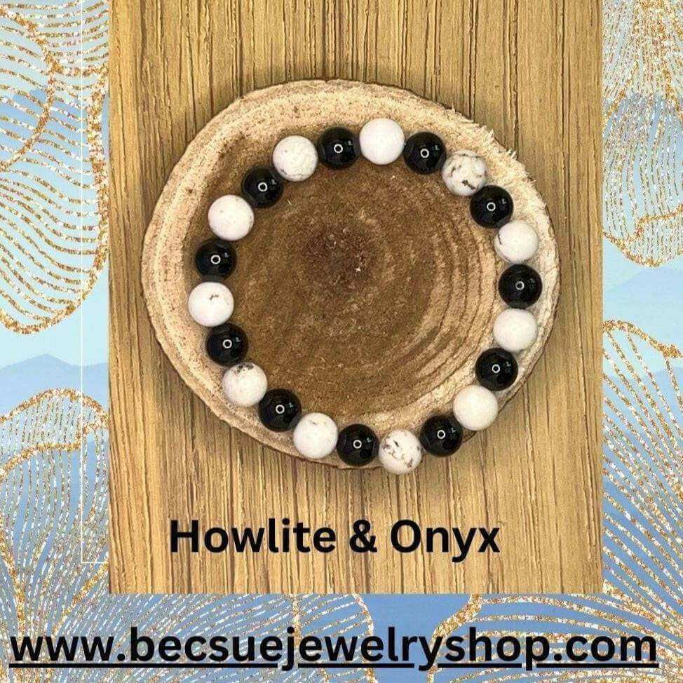 Onyx Bracelet, Turquoise Bead Bracelet, White Turquoise Bracelet - Bec Sue Jewelry Shop