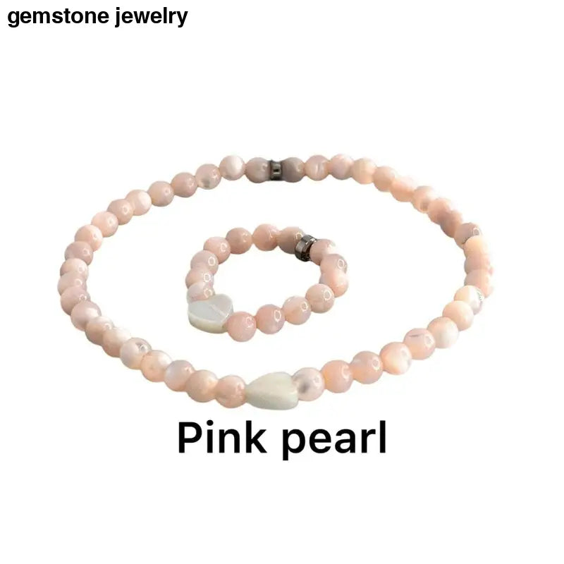 Pink Pearl bracelet for women, Mother of Pearl & white Pearl Heart Bracelet and Ring - Bec Sue Jewelry Shop