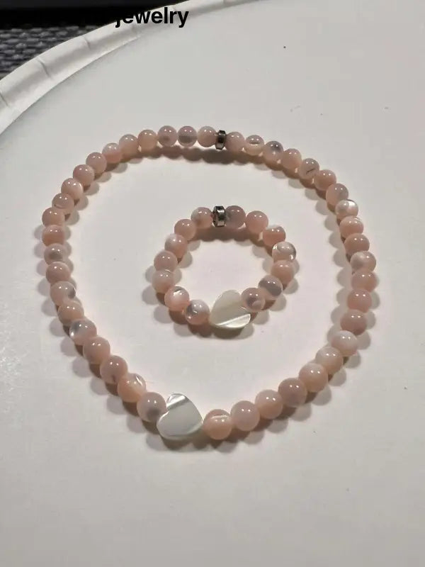 Pink Pearl bracelet for women, Mother of Pearl & white Pearl Heart Bracelet and Ring - Bec Sue Jewelry Shop