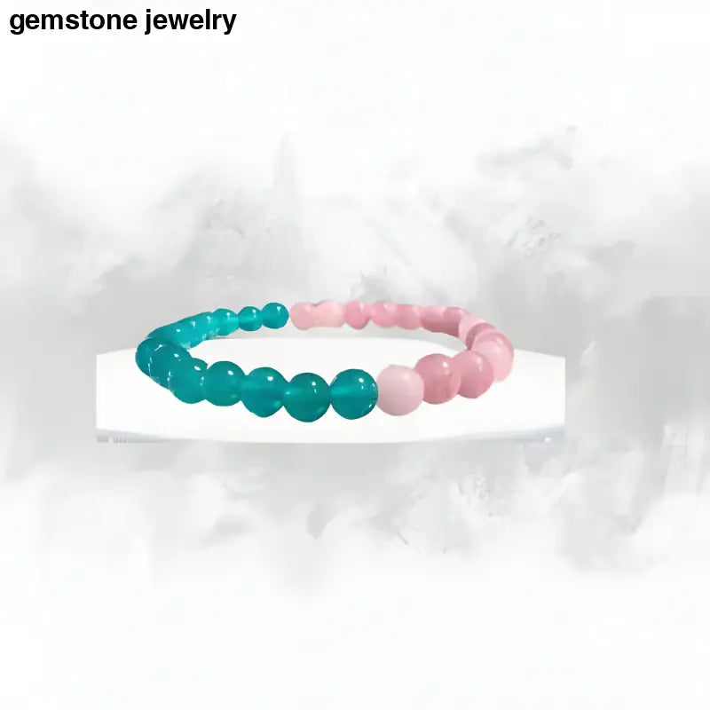 Pink Opal and Blue Amazonite Jade 6mm Bead Stretch Bracelet for Tranquility and Harmony - 6.5 / pink/blue / pink opal