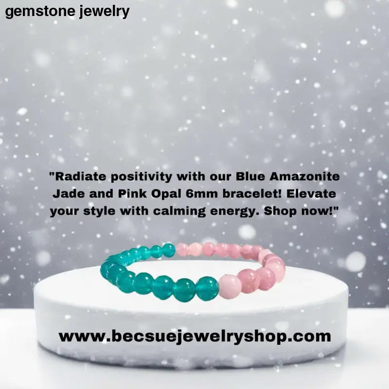 Pink Opal and Blue Amazonite Jade 6mm Bead Stretch Bracelet for Tranquility and Harmony - Bec Sue Jewelry Shop