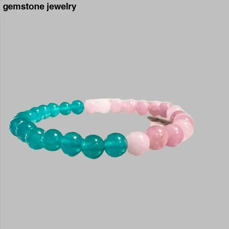 Pink Opal and Blue Amazonite Jade 6mm Bead Stretch Bracelet for Tranquility and Harmony - Bec Sue Jewelry Shop