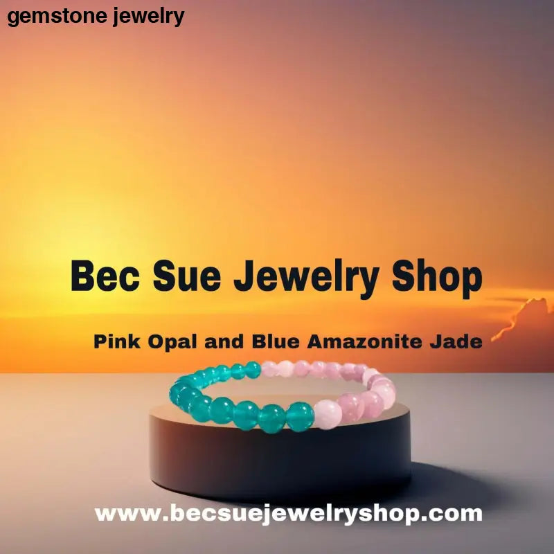 Pink Opal and Blue Amazonite Jade 6mm Bead Stretch Bracelet for Tranquility and Harmony - Bec Sue Jewelry Shop