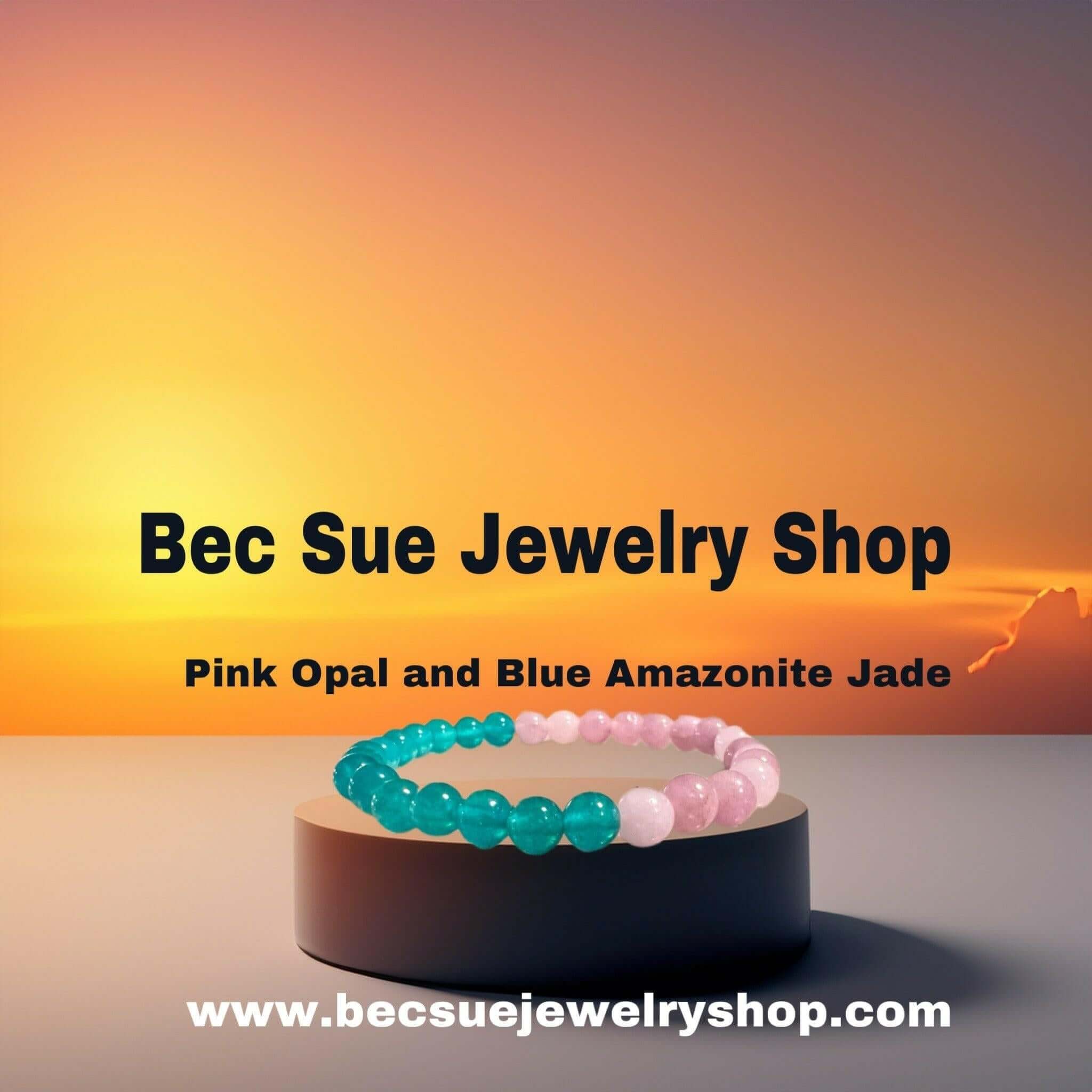 Pink Opal and Blue Amazonite Jade 6mm Bead Stretch Bracelet for Tranquility and Harmony - Bec Sue Jewelry Shop