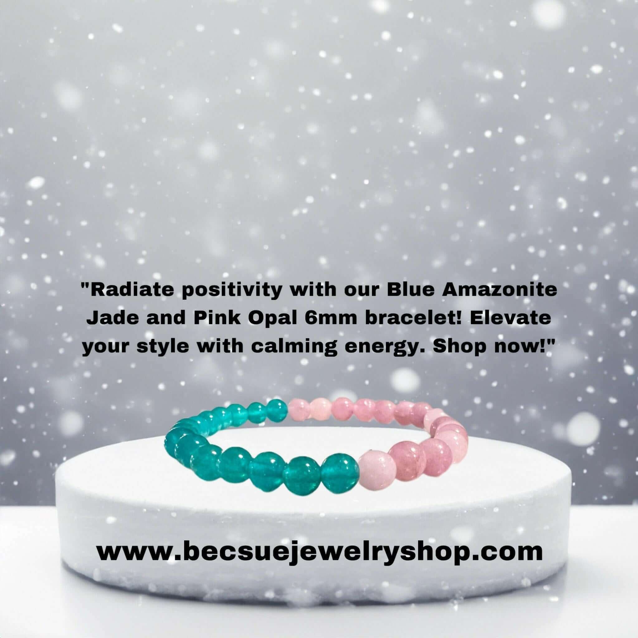 Pink Opal and Blue Amazonite Jade 6mm Bead Stretch Bracelet for Tranquility and Harmony - Bec Sue Jewelry Shop