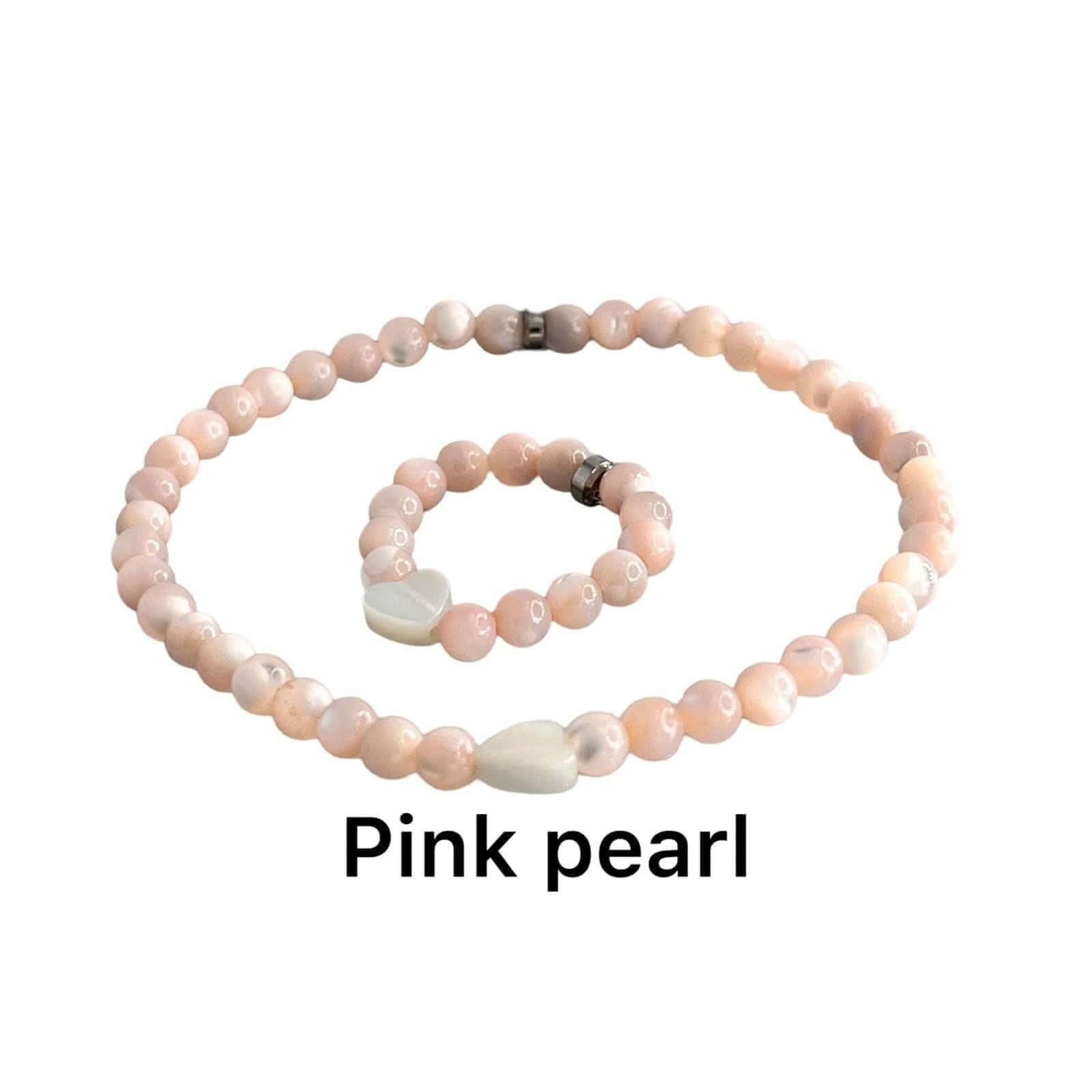 Pink Pearl bracelet for women, Mother of Pearl & white Pearl Heart Bracelet and Ring - Bec Sue Jewelry Shop