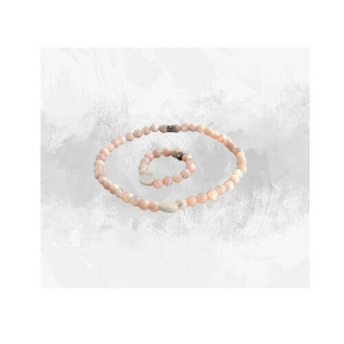 Pink Pearl bracelet for women, Mother of Pearl & white Pearl Heart Bracelet and Ring - Bec Sue Jewelry Shop