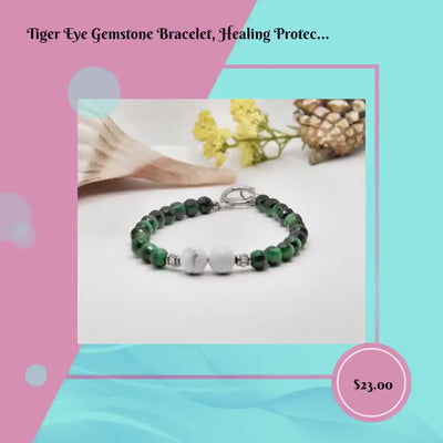 Tiger Eye Gemstone Bracelet, Healing Protection Bracelet, Tiger Eye 6mm Bracelet, Green Tiger Eye Gemstone Bracelet, Tiger Eye Beaded by@Vidooupdated#gid://shopify/Video/33343199084833#video_id