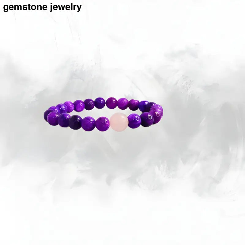 Unique One-of-a-kind Sugilite 6mm Bead Bracelet with Single Rose Quartz 10mm - chakra bracelet