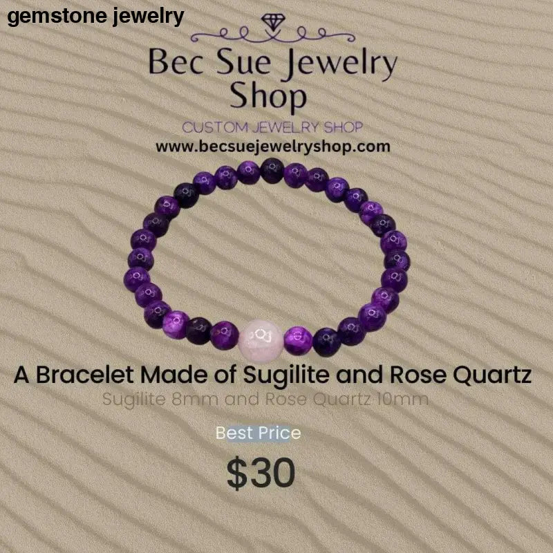 Unique Sugilite Bead Bracelet 8mm - One - of - a - Kind Handcrafted Gemstone Jewelry - Bec Sue Jewelry Shop