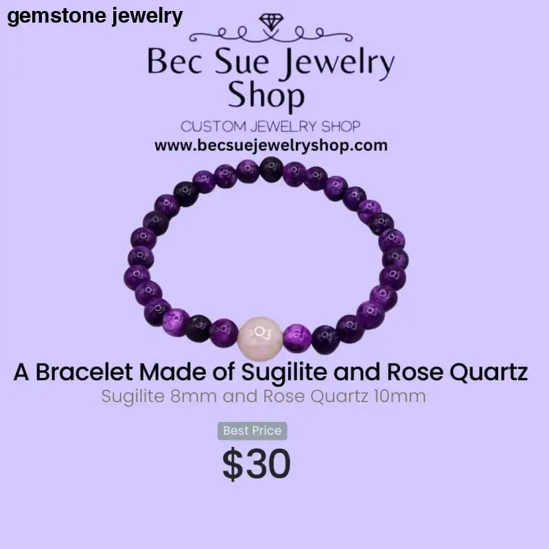 Unique Sugilite Bead Bracelet 8mm - One - of - a - Kind Handcrafted Gemstone Jewelry - Bec Sue Jewelry Shop