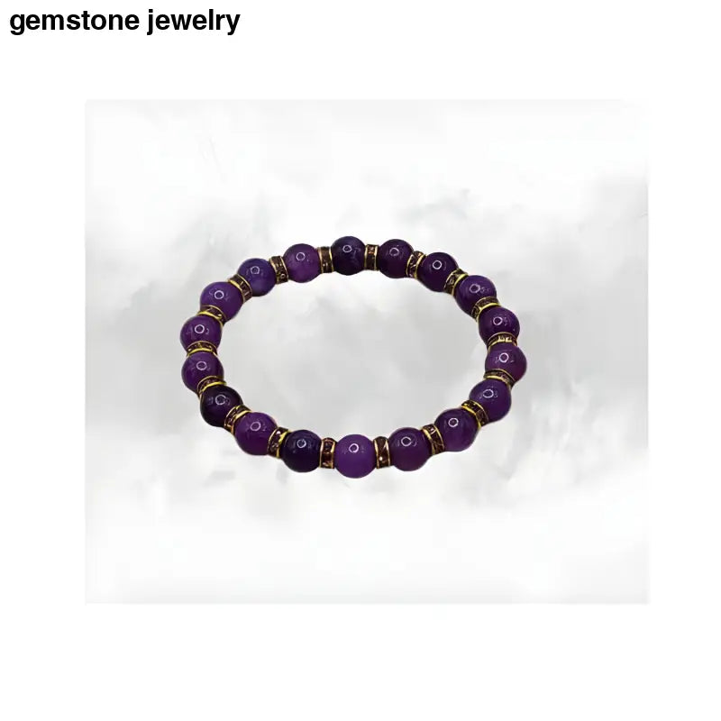 Luxe Amethyst & Gold Rhinestone Stretch Bracelet - Serenity in Sparkle, Elegant Purple Amethyst Bracelet with Gold Rhinestone Accents - Bec Sue Jewelry Shop