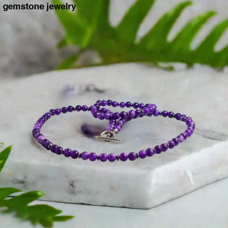 Amethyst Gemstone Jewelry Set - Necklace Bracelet & Earrings - Jewelry Set