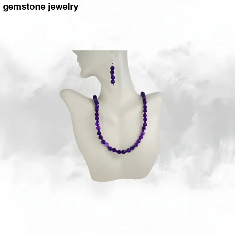 Amethyst Gemstone Jewelry Set - Necklace Bracelet & Earrings - Jewelry Set