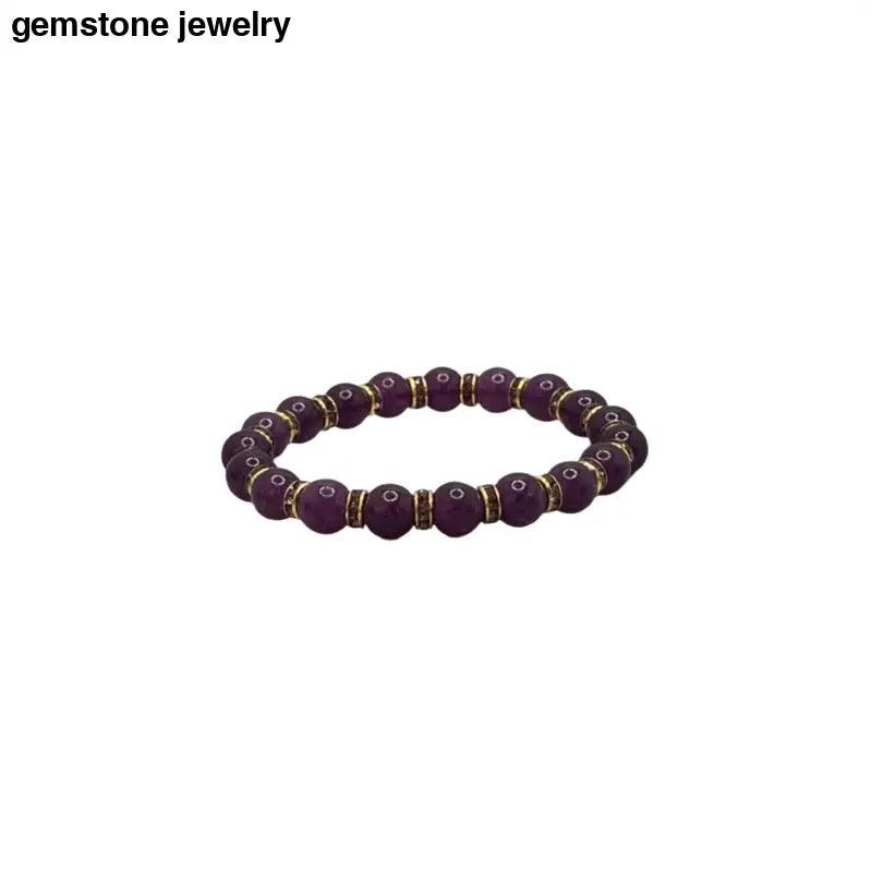 Luxurious Amethyst & Purple Gold Rhinestone Stretch Bracelet - 8mm Beaded Elegance - Bec Sue Jewelry Shop