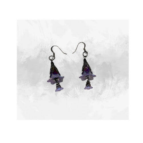 Purple Dangling Flower Earrings, Crystal Dangle Earrings - Bec Sue Jewelry Shop