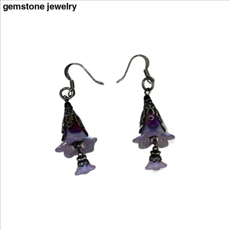 Purple Dangling Flower Earrings, Crystal Dangle Earrings - Bec Sue Jewelry Shop