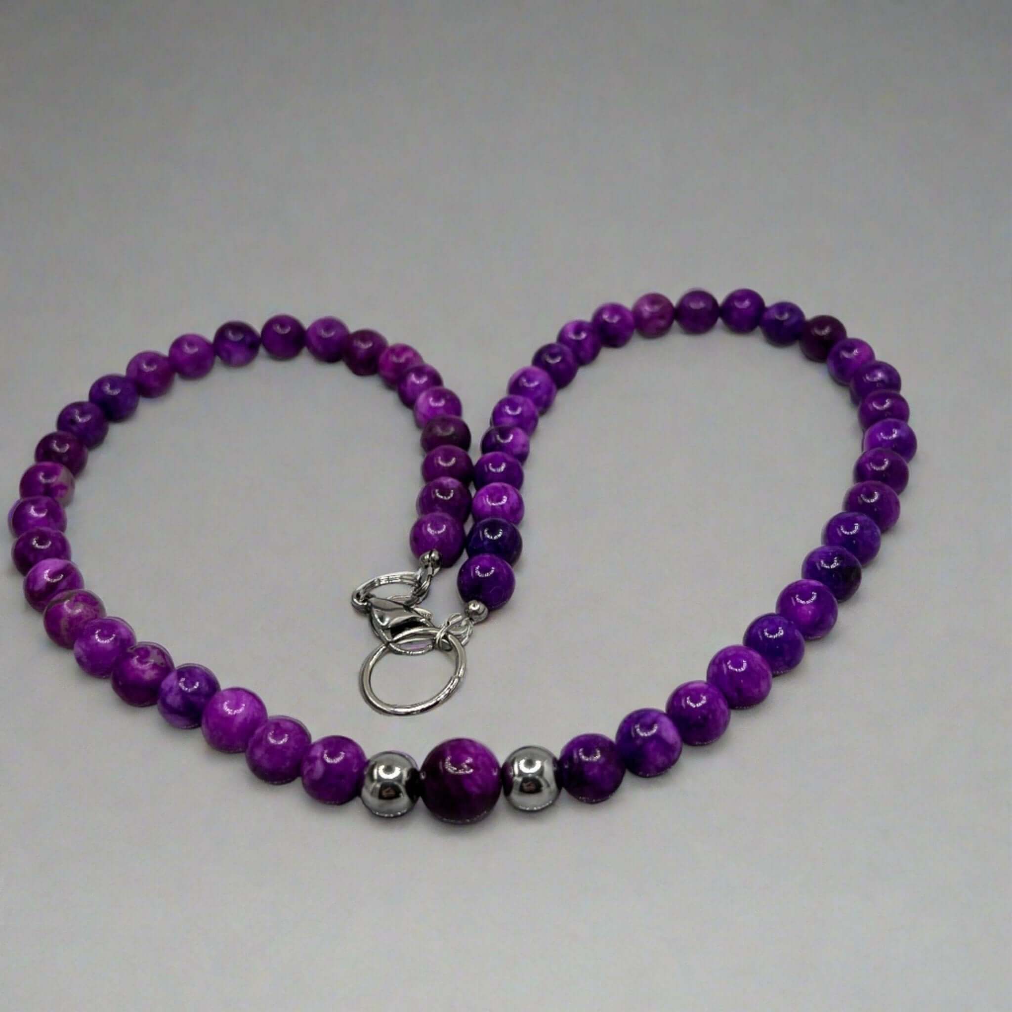 Purple Sugilite Necklace, 8mm sugilite, Sterling Silver lobster claw - Bec Sue Jewelry Shop