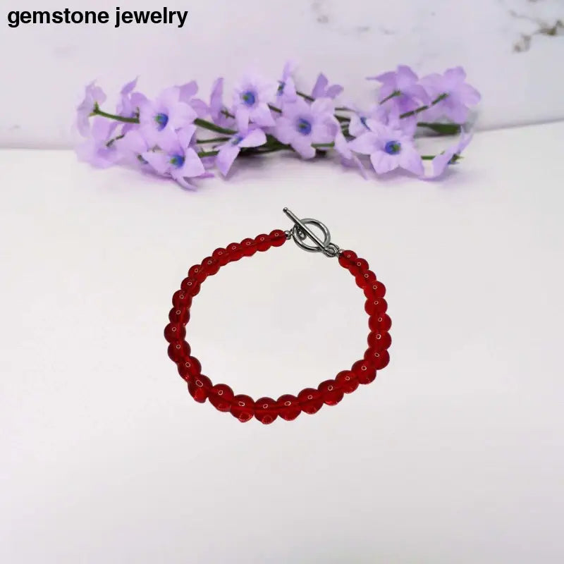 Red Bead Bracelet Handmade Bracelet Gemstone Bracelet - 6.5 / red / red glass beads - bracelets