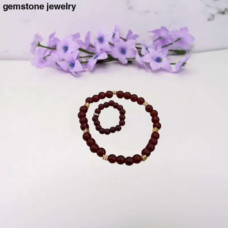 Red Garnet Glass Bracelet Red Beaded Jewelry - 6.5 / red/gold / red glass garnet - Jewelry Set