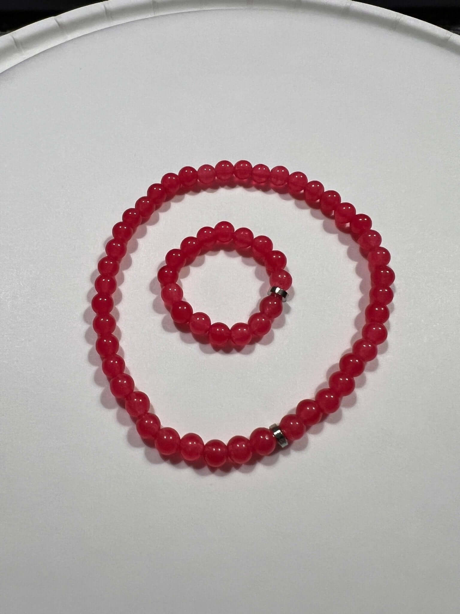 Red Matching Bracelet and Ring, Red Bracelet and beaded Ring - Bec Sue Jewelry Shop