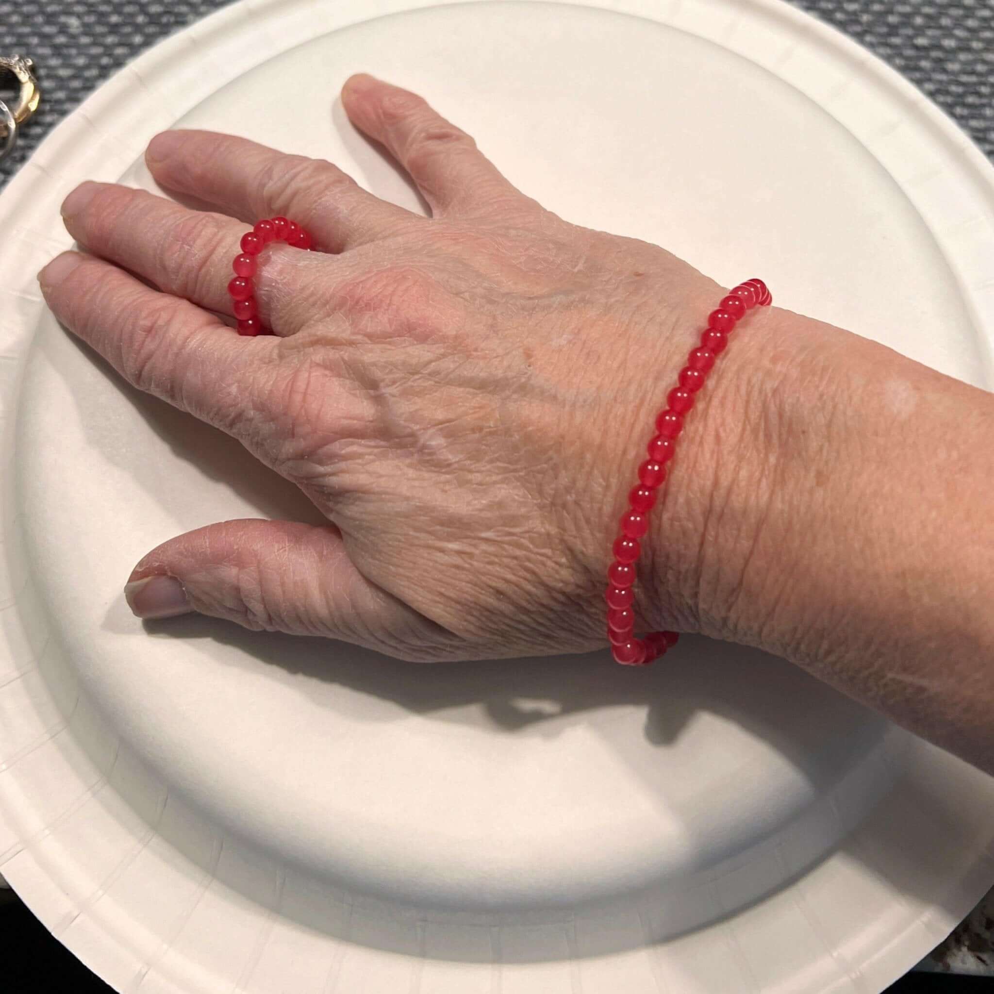 Red Matching Bracelet and Ring, Red Bracelet and beaded Ring - Bec Sue Jewelry Shop