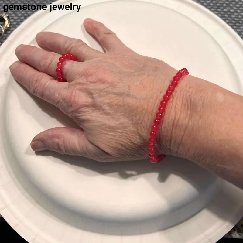 Red Matching Bracelet and Ring, Red Bracelet and beaded Ring - Bec Sue Jewelry Shop