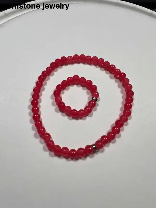 Red Matching Bracelet and Ring, Red Bracelet and beaded Ring - Bec Sue Jewelry Shop