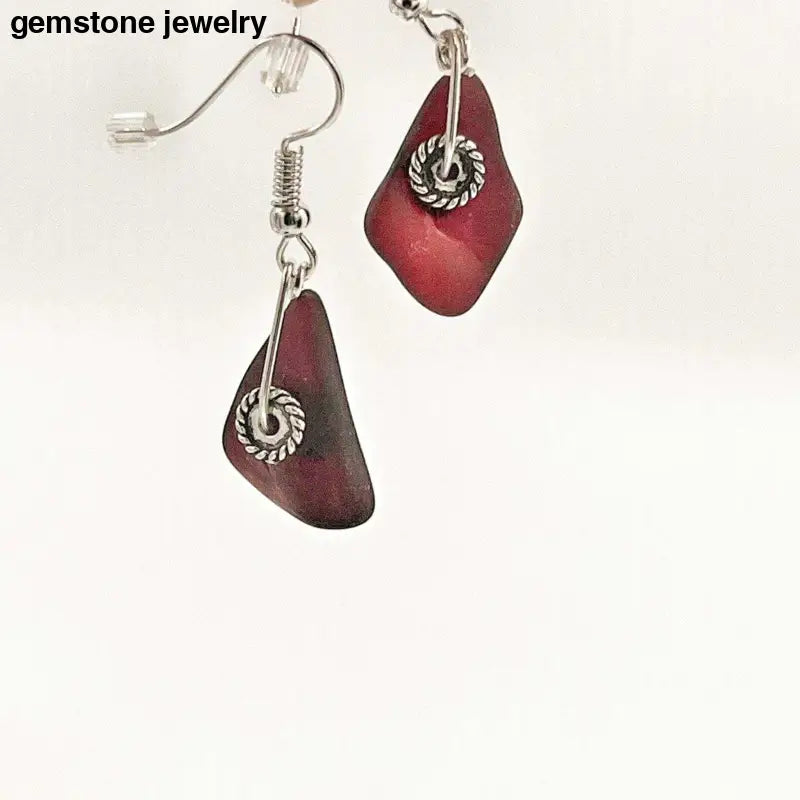 Dangling Red Sea Glass Earrings - Handcrafted Ocean-Inspired Elegance - red / 1 inch / red glass/earring wire - earrings