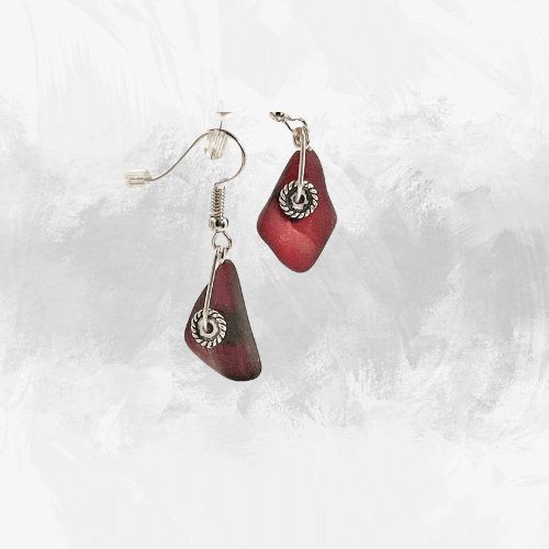 Dangling Red Sea Glass Earrings - Handcrafted Ocean-Inspired Elegance