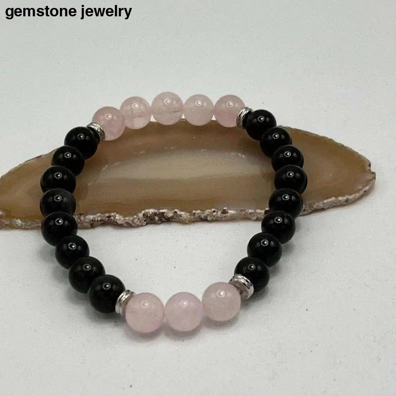 Rose Quartz Obsidian Bracelet, Black Obsidian Bracelet Women - Bec Sue Jewelry Shop