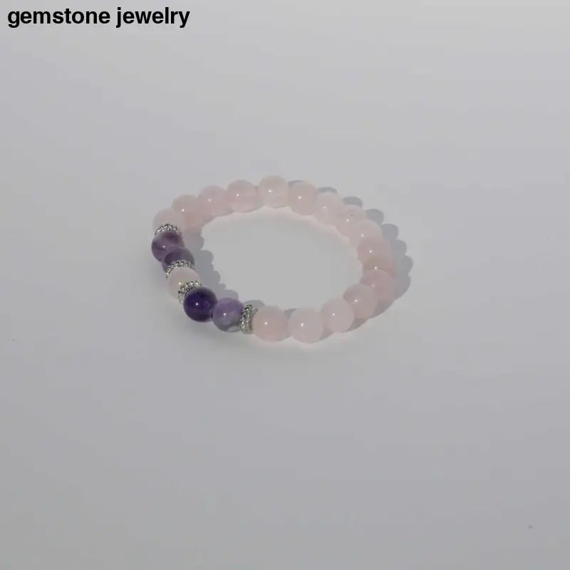 Rose Quartz Bracelet Rose Quart Bead Bracelet Amethsyt Beaded Bracelet - pink / 6.5 / rose quartz/amethyst - rose