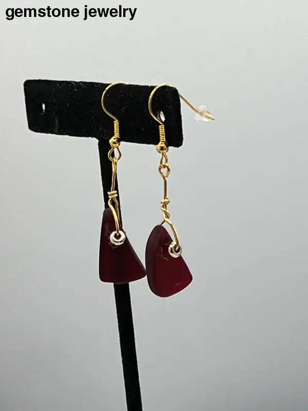 Scarlet Whispers: Tumbled Glass Dangling Earrings,Red Glass Earrings - Bec Sue Jewelry Shop