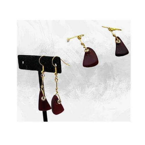 Scarlet Whispers: Tumbled Glass Dangling Earrings,Red Glass Earrings - Bec Sue Jewelry Shop