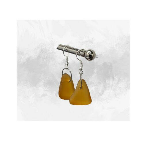 Sea Glass Art Amber Earrings, Amber Glass Earrings, Dangling glass earrings - Bec Sue Jewelry Shop