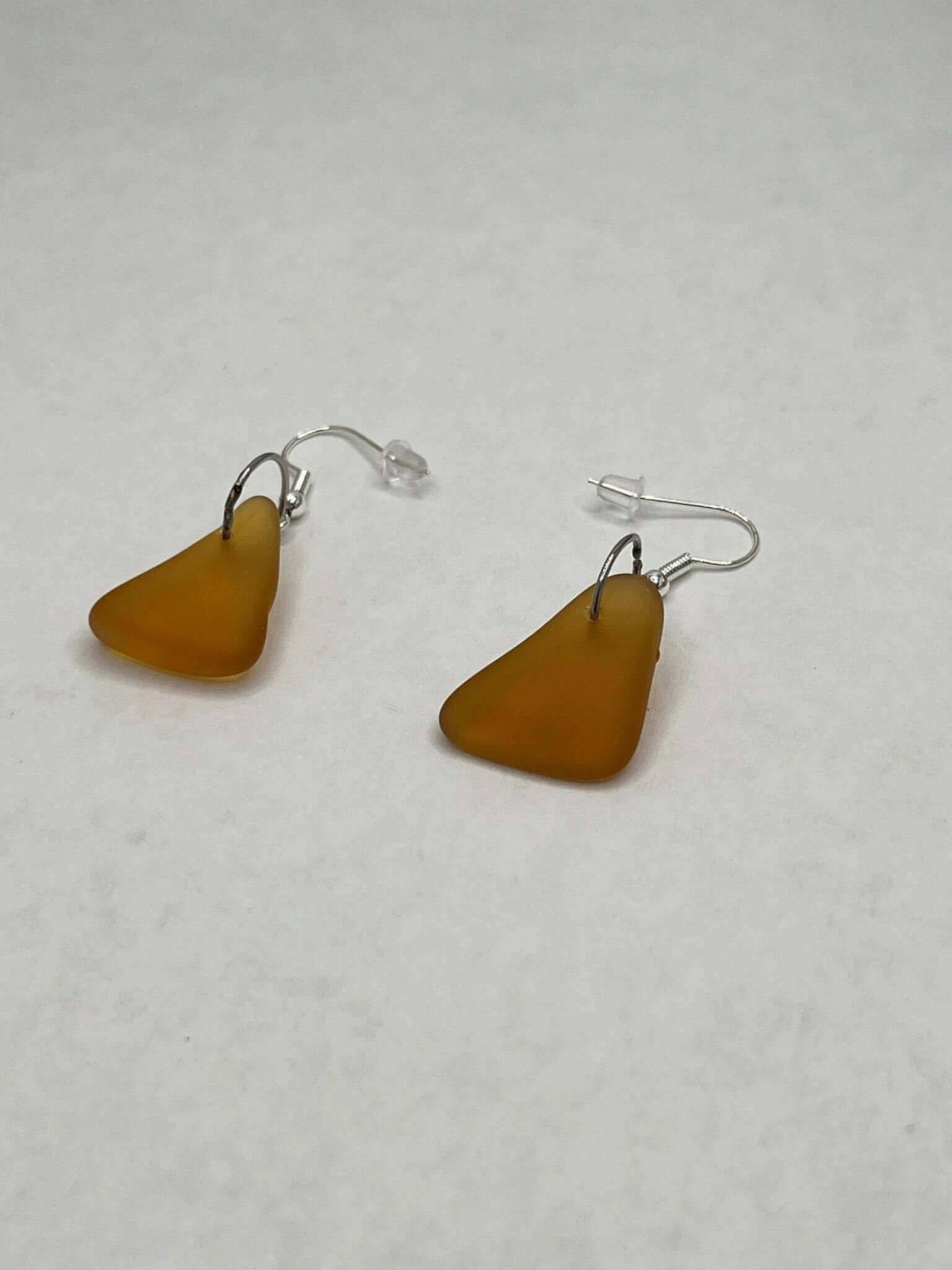 Sea Glass Art Amber Earrings, Amber Glass Earrings, Dangling glass earrings - Bec Sue Jewelry Shop