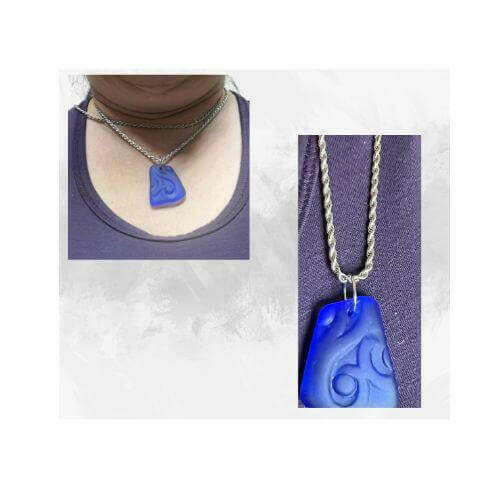 Sea Glass Art, Blue Glass Pendant, Twisted Stainless Steel chain, glass necklace - Bec Sue Jewelry Shop