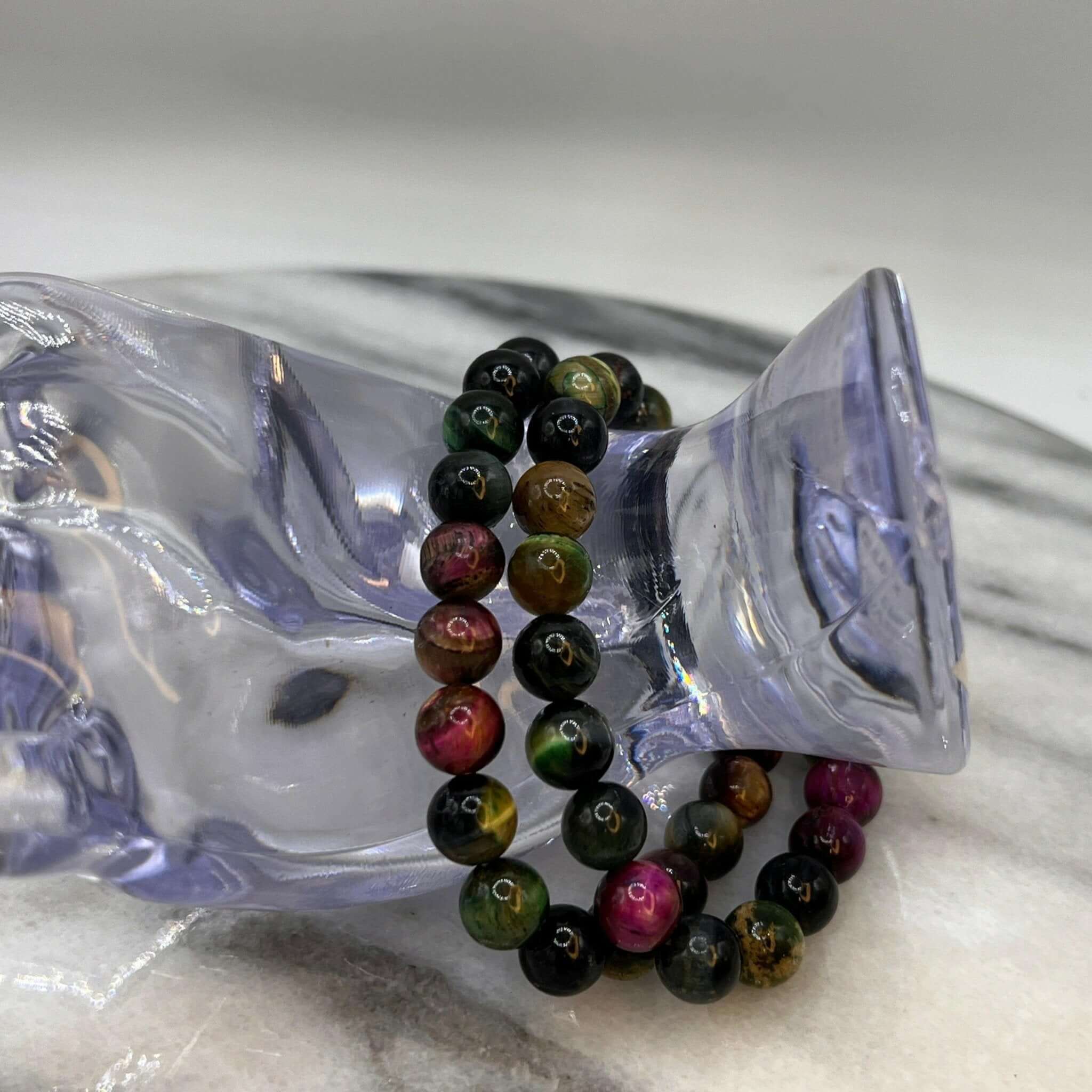 Stretch Bead Bracelet, Tiger Eye Bracelet, Rainbow Tiger Eye Bracelet - Bec Sue Jewelry Shop