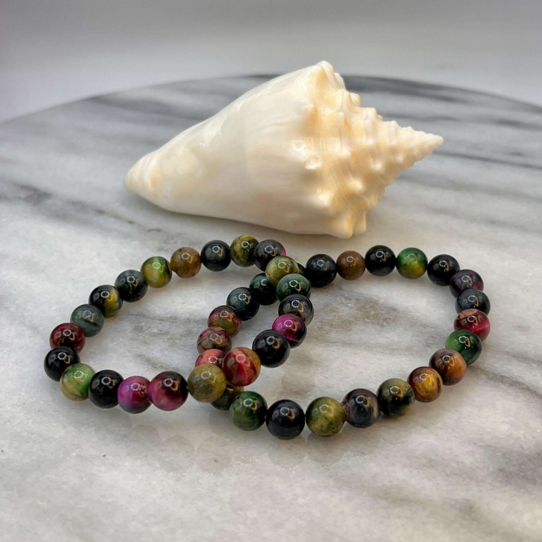 Stretch Bead Bracelet, Tiger Eye Bracelet, Rainbow Tiger Eye Bracelet - Bec Sue Jewelry Shop