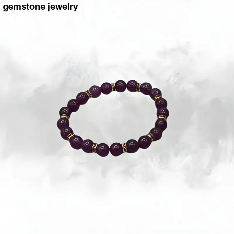 Stunning Amethyst 8mm Rhinestone Stretch Bracelet - Handcrafted & Unique - 6.5 / purple/gold / amethyst - amethyst