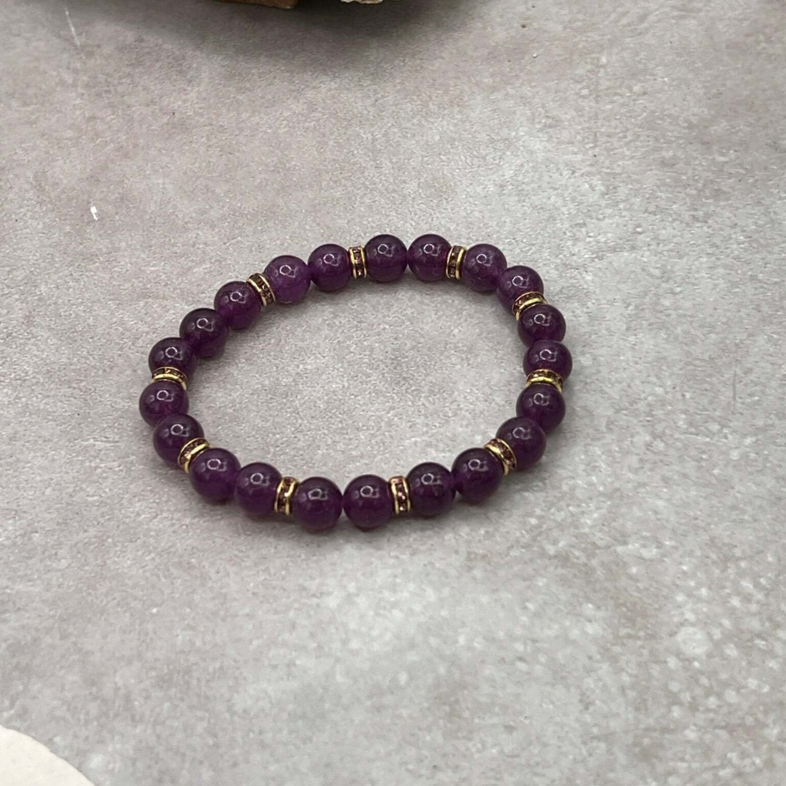 Stunning Amethyst 8mm Rhinestone Stretch Bracelet - Handcrafted & Unique - Bec Sue Jewelry Shop