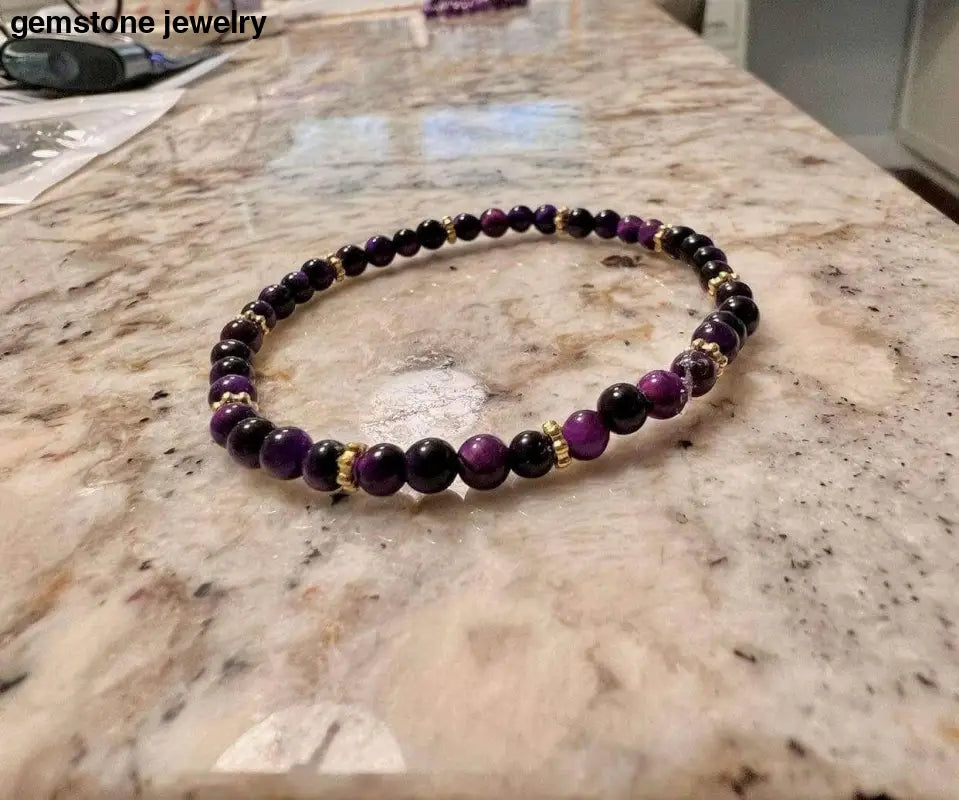 8mm Bead Stretch Bracelet Sugilite Bracelet- Stylish Serenity - 6.5/7 / purple/gold / sugilite and gold spacers