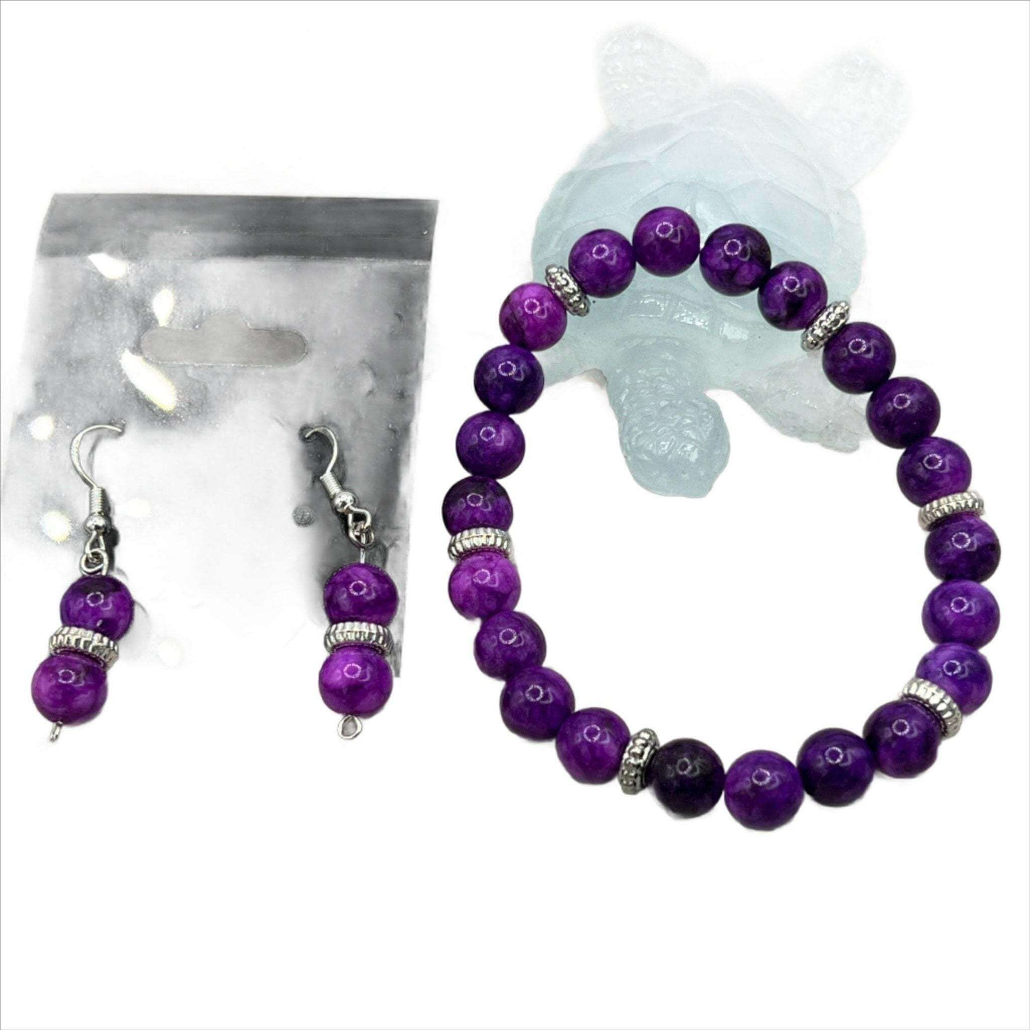 Sugilite Jewelry Set: Handcrafted Sugilite 8mm Bead Bracelet, Earrings and Necklace - Bec Sue Jewelry Shop