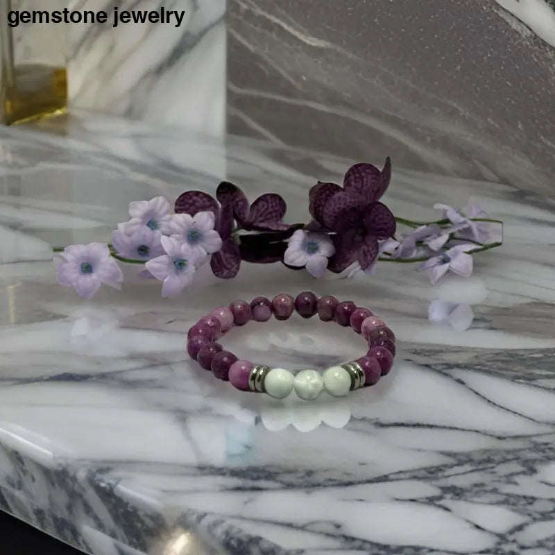 boho sugilite and angelite stretch bracelet